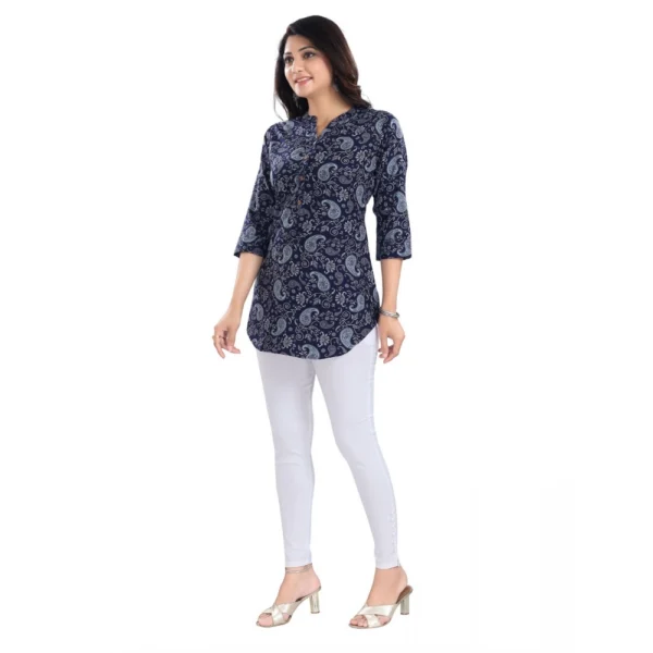 Women's 3/4th Sleeve Polyester Tunic Short Top (Blue) - Image 2