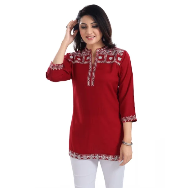 Women's 3/4th Sleeve Viscose Tunic Short Top (Red) - Image 4