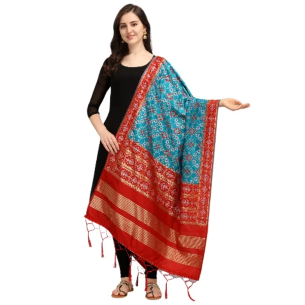 Women's Silk Pure weaving Work Duppatta (Blue, Length: 2-2.3 Mtrs) - Image 2