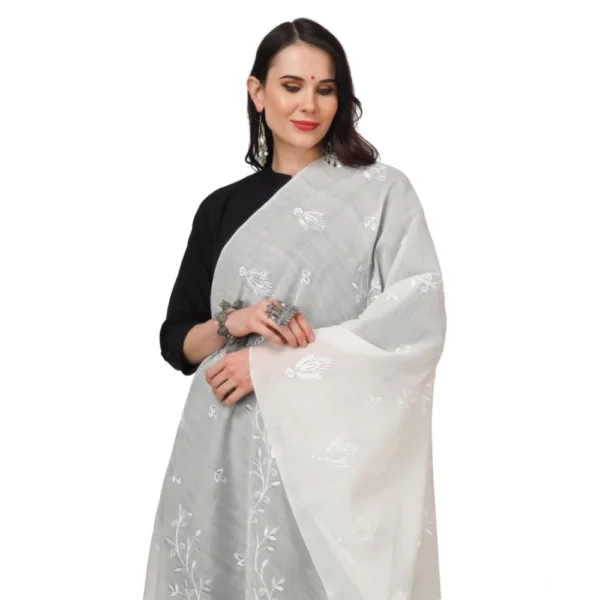 Women's Cotton Embroidered Dupatta (White, Length: 2.25 to 2.50 Mtr) - Image 4