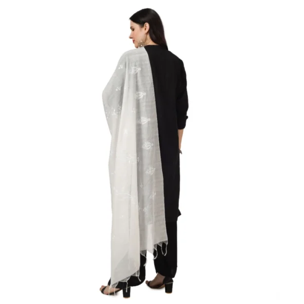Women's Cotton Embroidered Dupatta (White, Length: 2.25 to 2.50 Mtr) - Image 3