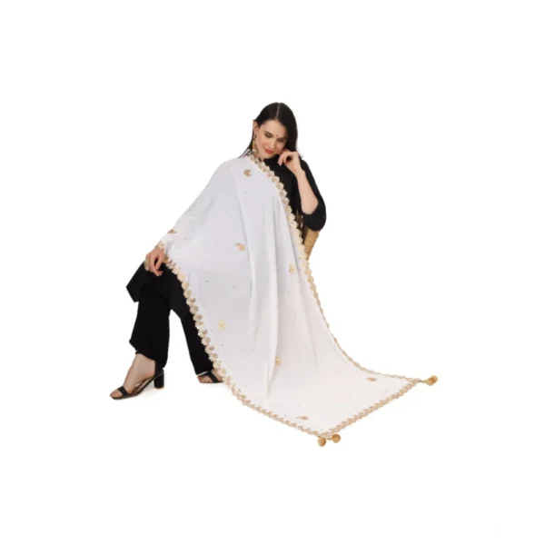 Women's Velvet Gotta Patti Dupatta (White, Length: 2.25 to 2.50 Mtr) - Image 2