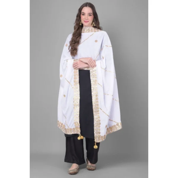Women's Velvet Gotta Patti Dupatta (Off White, Length: 2.25 to 2.50 Mtr) - Image 2