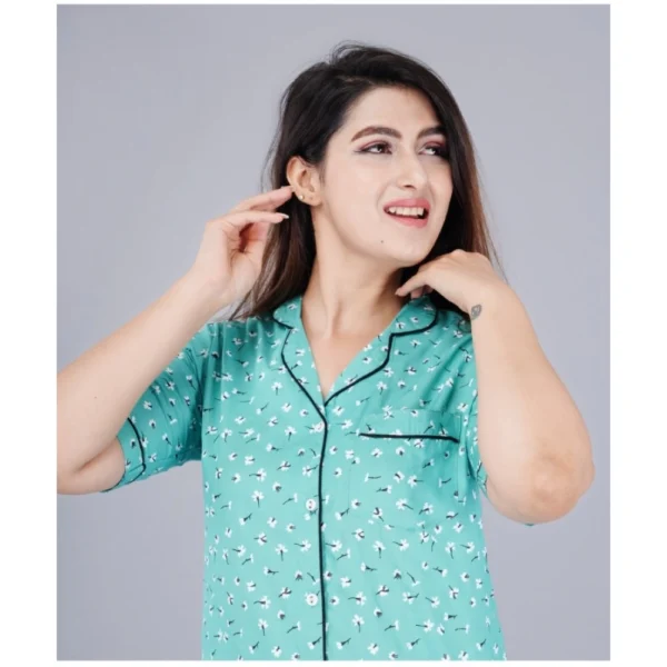 Women's Casual Half Sleeve Printed Viscose Rayon Shirt With Pyjama Pant Night Suit Set (Green) - Image 2