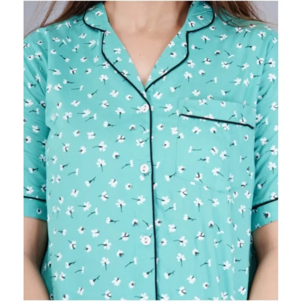 Women's Casual Half Sleeve Printed Viscose Rayon Shirt With Pyjama Pant Night Suit Set (Green) - Image 3