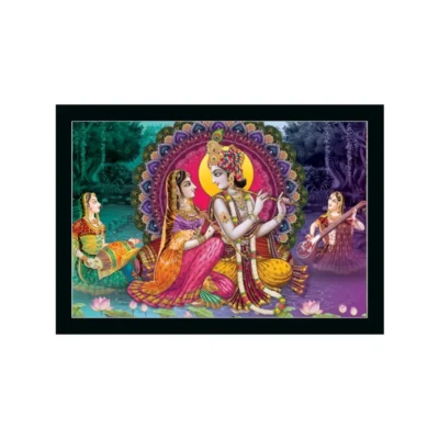 Radha Krishna Painting with Synthetic Photo Frame (Multicolor)