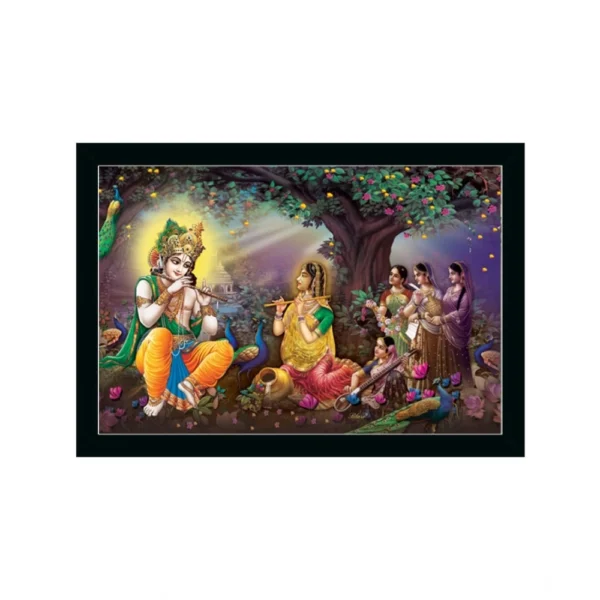 Radha Krishna Painting with Synthetic Photo Frame (Multicolor)