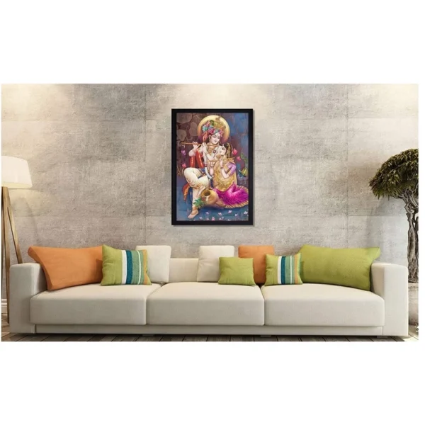 Radha Krishna Painting with Synthetic Photo Frame (Multicolor) - Image 2