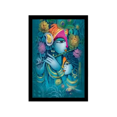 Radha Krishna Painting with Synthetic Photo Frame (Multicolor)