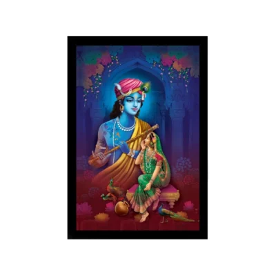Radha Krishna Painting with Synthetic Photo Frame (Multicolor)