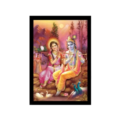 Radha Krishna Painting with Synthetic Photo Frame (Multicolor)