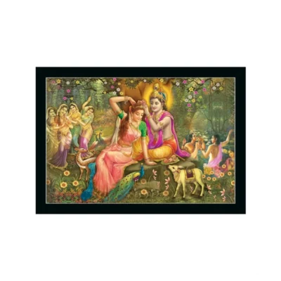 Radha Krishna Painting with Synthetic Photo Frame (Multicolor)