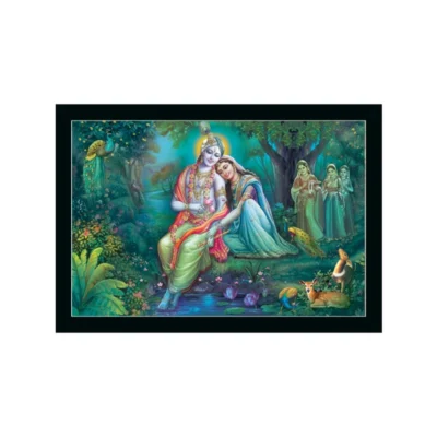 Radha Krishna Painting with Synthetic Photo Frame (Multicolor)