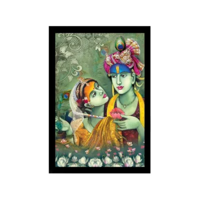 Radha Krishna Painting with Synthetic Photo Frame (Multicolor)