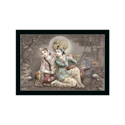 Radha Krishna Painting with Synthetic Photo Frame (Multicolor)