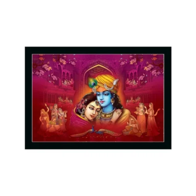 Radha Krishna Painting with Synthetic Photo Frame (Multicolor)