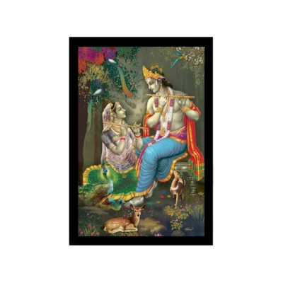 Radha Krishna Painting with Synthetic Photo Frame (Multicolor)
