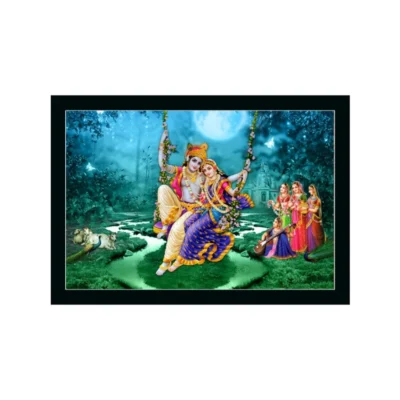 Radha Krishna Painting with Synthetic Photo Frame (Multicolor)