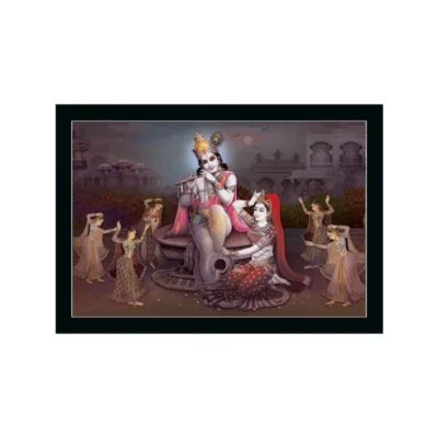 Radha Krishna Painting with Synthetic Photo Frame (Multicolor)