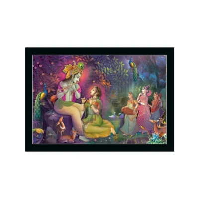 Radha Krishna Painting with Synthetic Photo Frame (Multicolor)