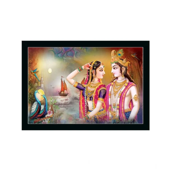 Radha Krishna Painting with Synthetic Photo Frame (Multicolor)