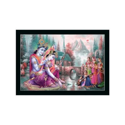 Radha Krishna Painting with Synthetic Photo Frame (Multicolor)