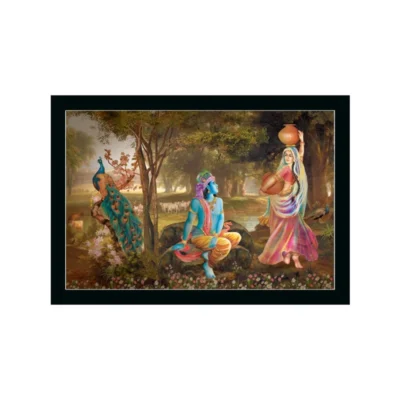 Radha Krishna Painting with Synthetic Photo Frame (Multicolor)