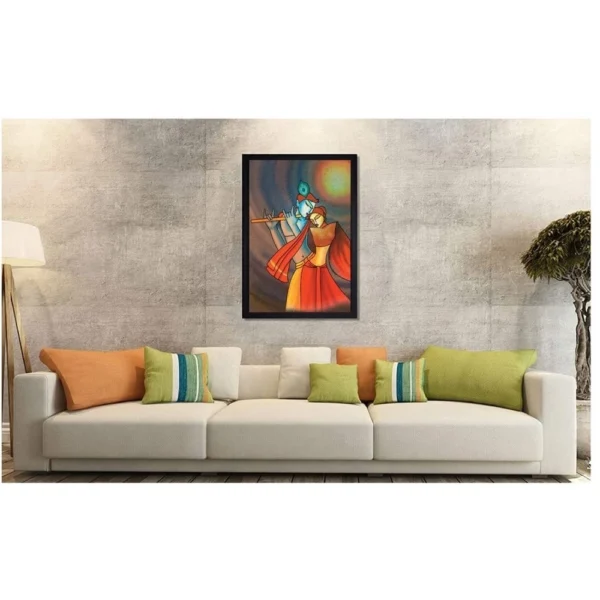 Radha Krishna Painting with Synthetic Photo Frame (Multicolor) - Image 2