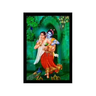Radha Krishna Painting with Synthetic Photo Frame (Multicolor)