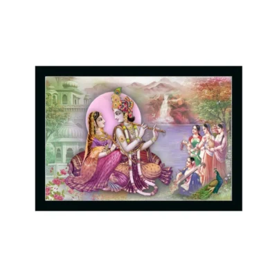 Radha Krishna Painting with Synthetic Photo Frame (Multicolor)