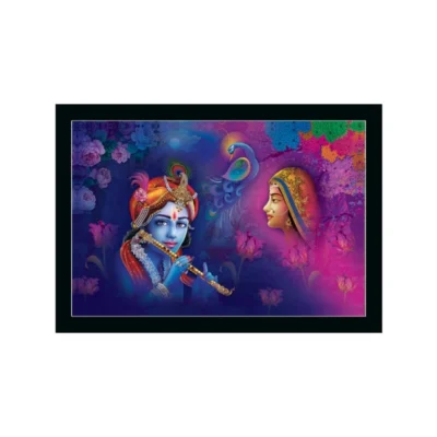 Radha Krishna Painting with Synthetic Photo Frame (Multicolor)