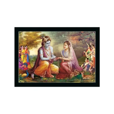 Radha Krishna Painting with Synthetic Photo Frame (Multicolor)