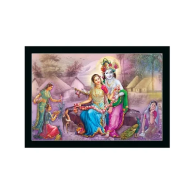 Radha Krishna Painting with Synthetic Photo Frame (Multicolor)