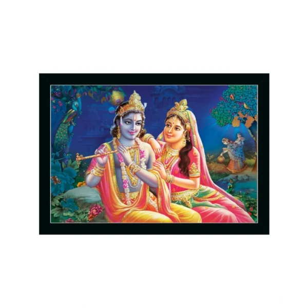 Radha Krishna Painting with Synthetic Photo Frame (Multicolor)