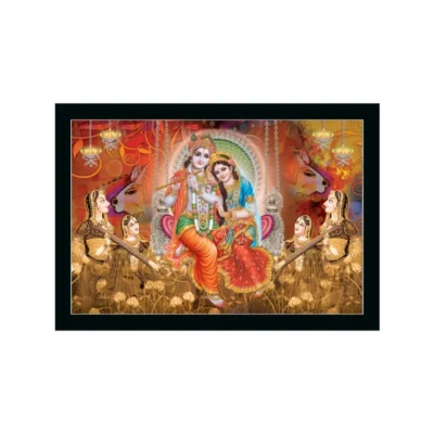Radha Krishna Painting with Synthetic Photo Frame (Multicolor)