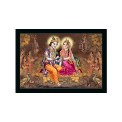 Radha Krishna Painting with Synthetic Photo Frame (Multicolor)