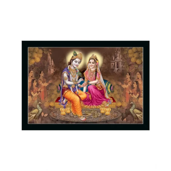 Radha Krishna Painting with Synthetic Photo Frame (Multicolor)
