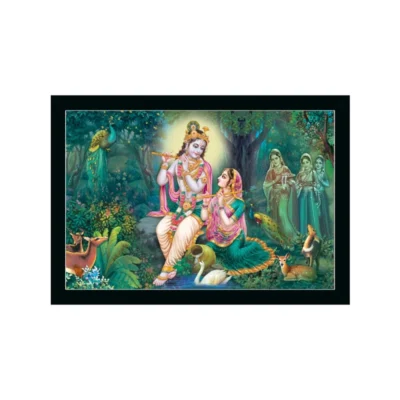 Radha Krishna Painting with Synthetic Photo Frame (Multicolor)