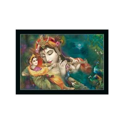 Radha Krishna Painting with Synthetic Photo Frame (Multicolor)