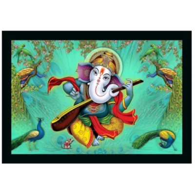 Ganesh Photo with Synthetic Photo Frame (Multicolor)