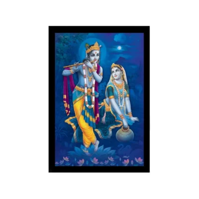 Radha Krishna Painting with Synthetic Photo Frame (Multicolor)