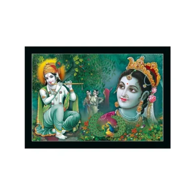 Radha Krishna Painting with Synthetic Photo Frame (Multicolor)