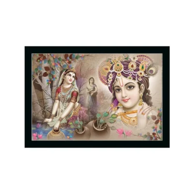 Radha Krishna Painting with Synthetic Photo Frame (Multicolor)