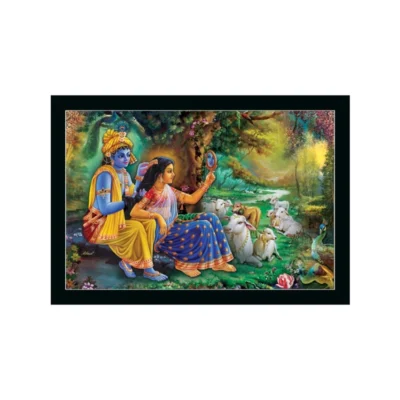 Radha Krishna Painting with Synthetic Photo Frame (Multicolor)