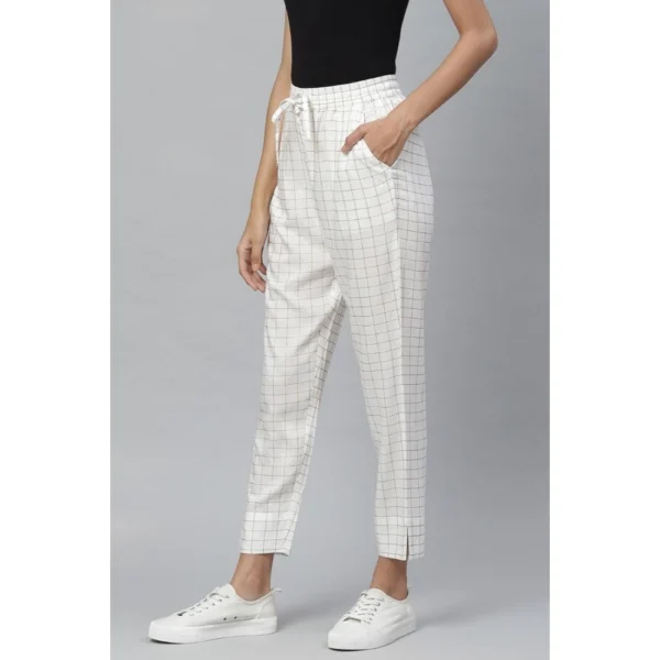 Women's Casual Checked Rayon Trouser Pant (White) - Image 5