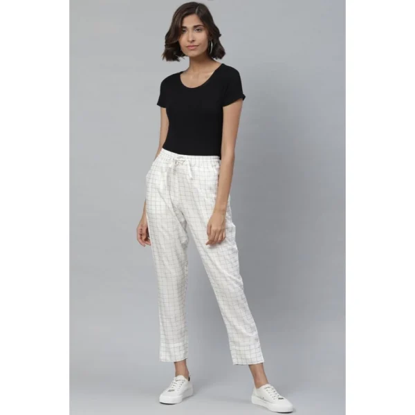 Women's Casual Checked Rayon Trouser Pant (White) - Image 3