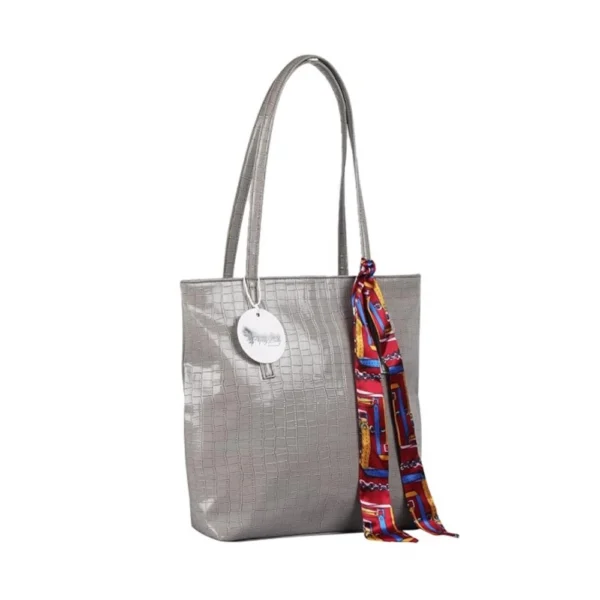 Women's Polyurethane Textured, Croc Shoulder Bag (Grey) - Image 4