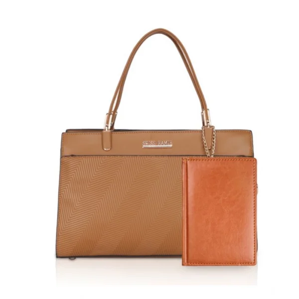 Women's Faux Leather Textured Adjustable Long Belt Handbag (Brown) - Image 2