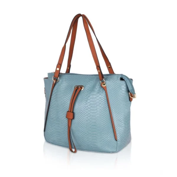 Women's Faux Leather Textured Tote Bag (Blue) - Image 6