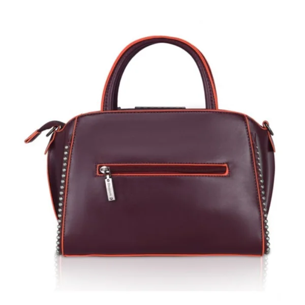 Women's Faux Leather Metal Beads Handbag (Wine Red) - Image 5